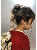 振袖 ゆるふわ カール シンプル ポニーテール ヘアアレンジ