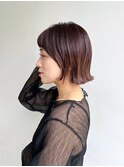 大人ミニボブ短め前髪あり切りっぱなしボブ面長丸顔K20240830