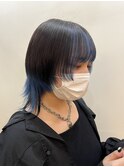 インナーブルーカラーウルフカット