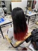 ビビッドレッドグラデーションケアブリーチ小顔ワンレン所沢