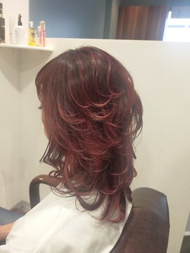 ヘアー グリーン(hair green) 30代40代50代/おしゃれ女子ウルフヘア/レッドハイライト