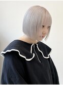 ブロンドケアブリーチハイトーン切りっぱなしボブぱっつん前髪