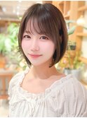 大人ボブ大人ショートボブ切りっぱなしボブ前髪あり前下がりボブ