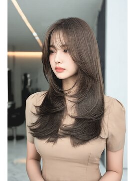 レス(Les.) ミディアムレイヤーバタフライカットハッシュカットダークグレー