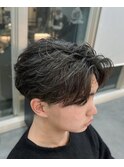 韓国マッシュフェザーパーマニュアンスパーマセンターパート黒髪