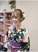 かわいい、アップスタイと浴衣着付け