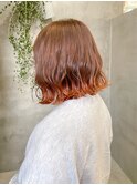 オレンジカラーボブブラウンショートボブブリーチ