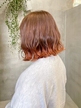 テトヘアー(teto hair) オレンジカラーボブブラウンショートボブブリーチ