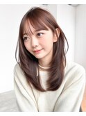 ロング前髪カット顔周りレイヤーココアベージュ_F1248