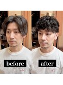 くるくるパーマショートマッシュ/骨格補正/くせ毛/理容室/眉