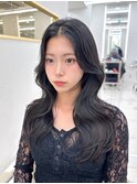 長め前髪 レイヤー グレージュ 顔まわり 韓国