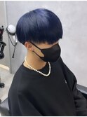 ネイビーブルー ナチュラル前下がりラウンドマッシュ