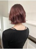 切りっぱなしボブ外ハネ外国人風ボブチェリーレッドワインレッド