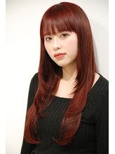 六本木美容室 白金店 韓国 小顔 レイヤーカット 前髪 レッドカラー