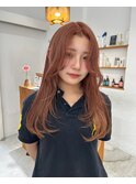 キャメルベージュ韓国ロングレイヤーカット