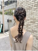 もこもこ編み込みのツインポニーアレンジ