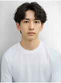 波巻きパーマ センターパート マッシュショート 黒髪 20代30代