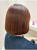 オレンジブラウン 暖色カラー ブリーチ ボブ 顔周りカット 30代