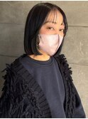 丸みボブ シースルーバンク 黒髪 顔周りカット 髪質改善 艶髪