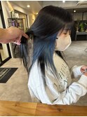 20代30代40代ストレートインナーカラーブルーアッシュ