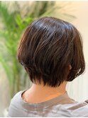 大人女性ショートボブ×白髪染めグレージュ