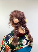 【BelleCoupes】卒業式袴着付けヘアセット おさげツインアレンジ