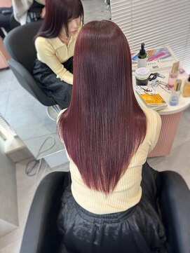ジエクト カナウ(The Ect canow) ワインレッドチェリーレッドレイヤーカットストレート髪質改善