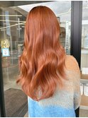 ２０代３０代ロングレイヤーブリーチダブルカラーオレンジ