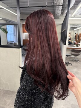 ニコ トウキョウ 渋谷(nico TOKYO) ダブルカラーチェリーレッドピンクブラウン韓国レイヤーロング