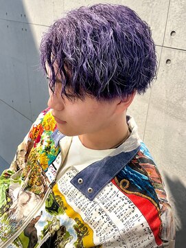 ユイマァルスロウ 岡山(YUIMARLSLOW) 岡山メンズブリーチ20代30代ツイストスパイラルパーマラベンダー