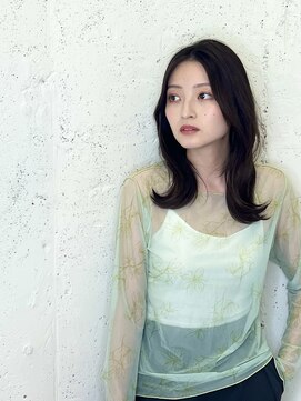 美容室 パルス 静岡鷹匠店(PALS) 韓国風 外ハネミディアム くびれヘア レイヤー 暗髪 グレージュ