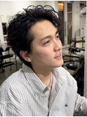 波巻きパーマメンズツイストスパイラルパーマかきあげ