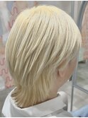 メンズハイトーンブリーチホワイトブロンドカラーウルフスタイル