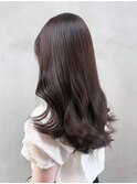 おくれ毛グレージュ暗めカラー韓国ヘアロング_ba559151