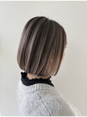 脱白髪染めバレイヤージュ_ ハイライトカラー_ミルクティー