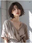 ナチュラルボブルフ黒髪ネビージュ小顔ワンレン20代30代40代50代