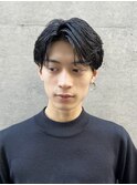艶センターパートスペインカールブルーブラックフェザーパーマ