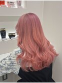 艶髪カラー/透明感/ゆる巻きロング/ピンク
