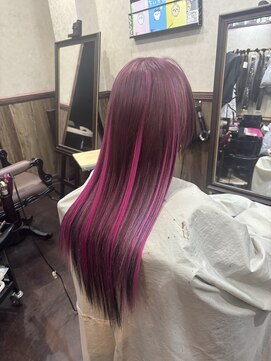 ディー エメ(D-aimer-) パープルピンク×インナーブラック×ハイライトのエクステ