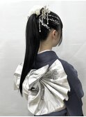 2025成人式/卒業式/ポニーテール/銀箔/振袖/ヘアセット