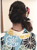 編み込み サイドアップ ダウンスタイル 卒業式 袴着付け