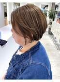 大人ショート/前髪長め/脱白髪染めハイライト/30代40代50代