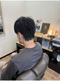 ツーブロショート+ワンブリーチネイビー