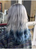 髪質改善ダブルカラー！シルバー×ネイビー
