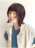 顔まわりレイヤー/切りっぱなしボブ/レッドブラウン/柏美容室