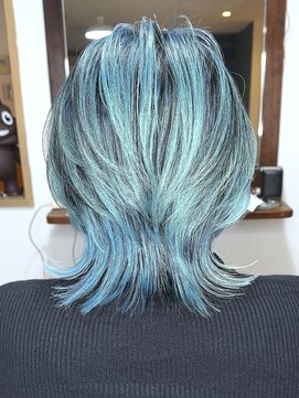 ブレイズヘアー(BLAZEhair) 【個性カラー】ターコイズブルーバレイヤージュ×ブリーチ２回
