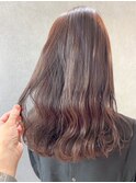 小顔セミウェットウェーブピンクベージュハイライトカラー