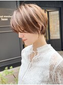 クールショート/ショートパーマ/ボブルフ/ピンクベージュ/柴