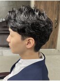 メンズ/アップバング/ツーブロックマッシュ/束感ショート波巻き