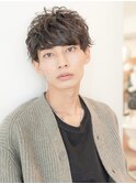 韓国マッシュダークアッシュニュアンスパーマメンズカット黒髪